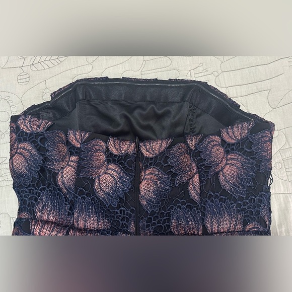 NWT Milly Kait Metallic Ombre Strapless Tulip Dress 8 Navy Blue Copper Lace - Picture 7 of 11